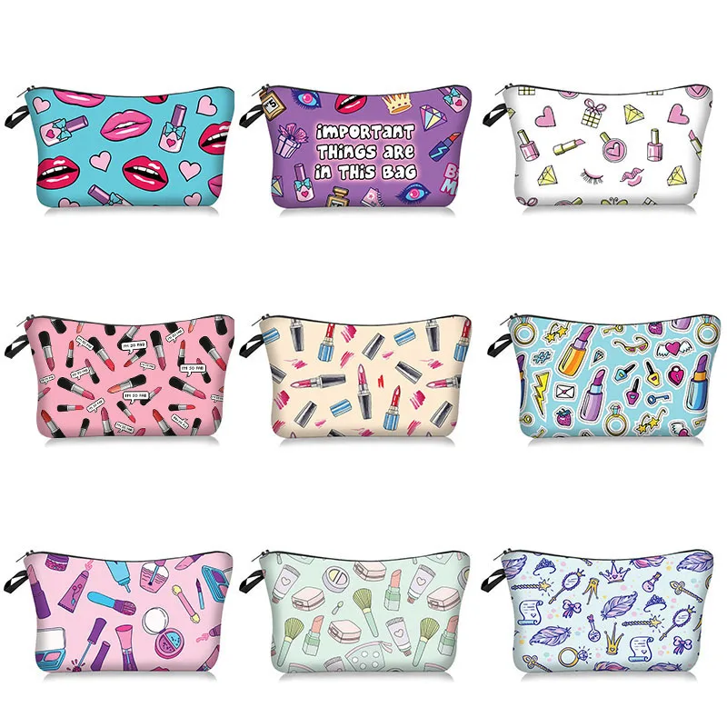 

New Fashion Print Lipstick Lips Pattern Makeup Bag Women's Storage Cosmetic Bag Zipper Portable Female Travel Wash Organizer Bag