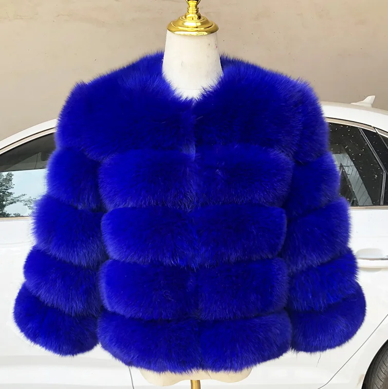 Blue Новинка, стильное пальто из натурального меха, натуральный мех, куртка для женщин, зимняя теплая кожаная шуба из лисьего меха, Высококачественный меховой жилет - Цвет: Blue