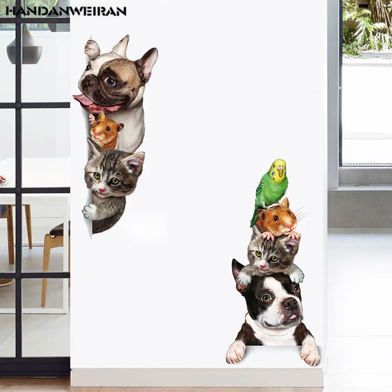 1 шт. 25*60 см наклейки на стену мультфильм кошка щенок домашние животные милые