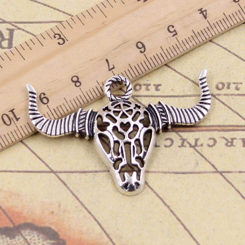6 шт. подвески, полый бык, бык, голова 34x49 мм, античное искусство, сделай сам, предметы для рукоделия, ювелирные изделия