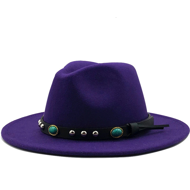 New Women Wide Brim Wool Felt Jazz Fedora Hats Panama Style Ladies Trilby Gambler Hat Fashion Party Cowboy Sunshade Cap