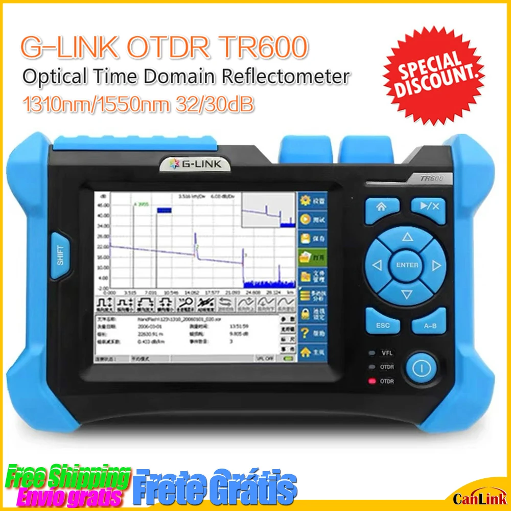 

G-LINK OTDR TR600 SingleMode SM Optical Time Domain Reflectometer 1310/1550nm 32/30dB VFL With FC,SC,LC UPC Connectors