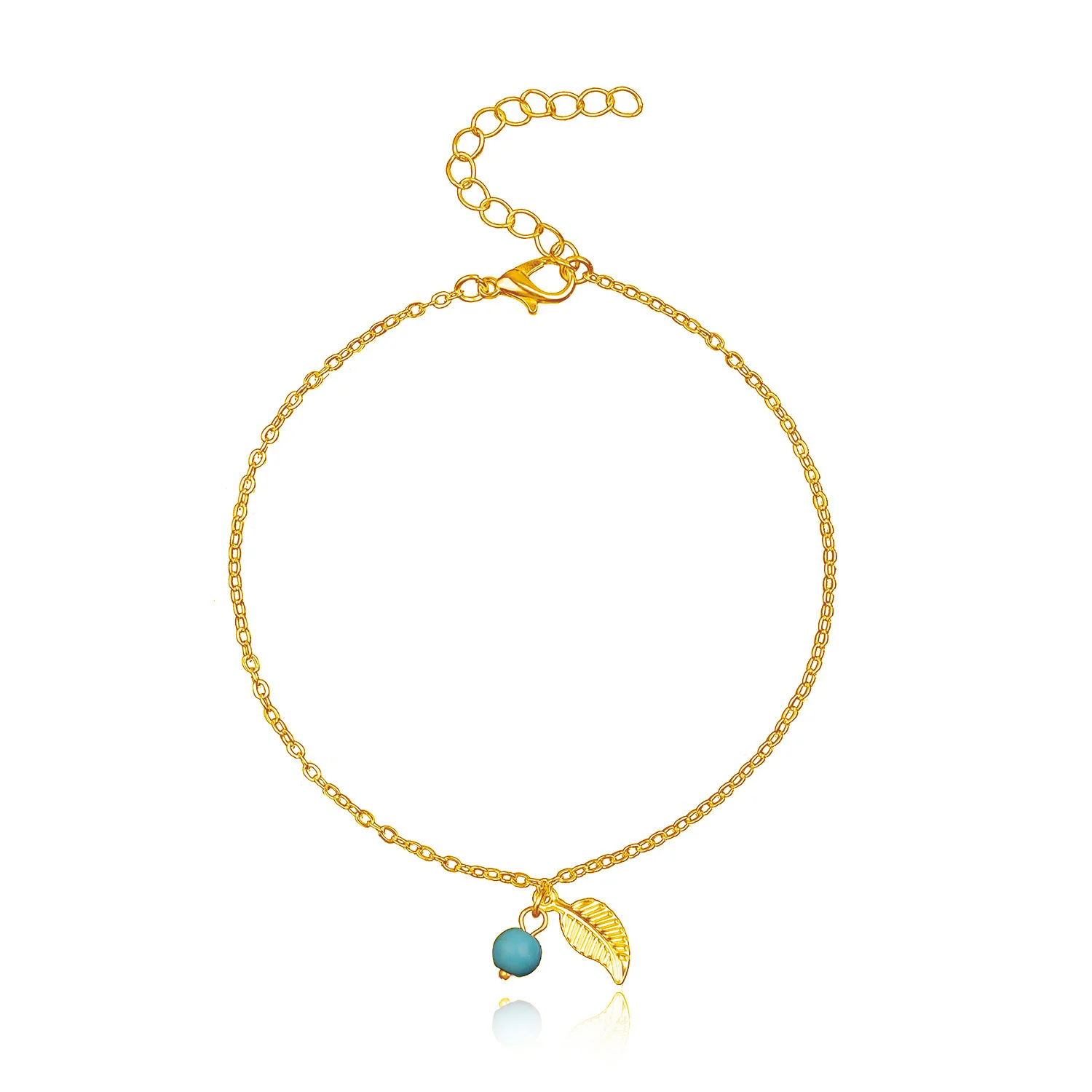 

European and American cross border jewelry Green Turquoise feather combination pendant foot decoration fashion simple beach pers