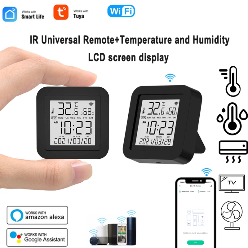 

Tuya Smart Life Temperature Humidity Sensor Wifi No Hub Need Thermometer Hygrometer IR Remote Controller Work With Alexa Google