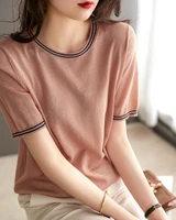 thin skin friendly wool shiny gold round neck knit womens knit pullover autumn pink sweater polyester o neck