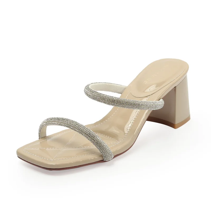 

Shoes Woman's Slippers Slides Square heel Fashion Jelly Flip Flops Female Tap Heeled Mules 2021 Block Luxury Glitter Hawaiian Hi