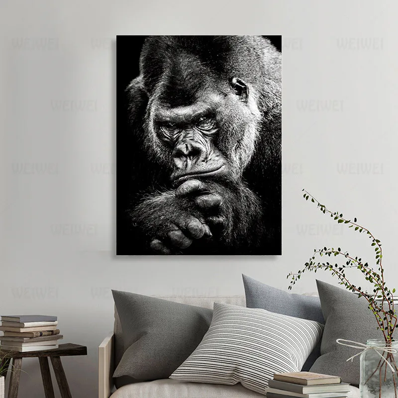

Ape Monkey Animal Poster Black White Canvas Print Abstract Artwork Art Painting Nordic Wall Picture For Living Room Decoration