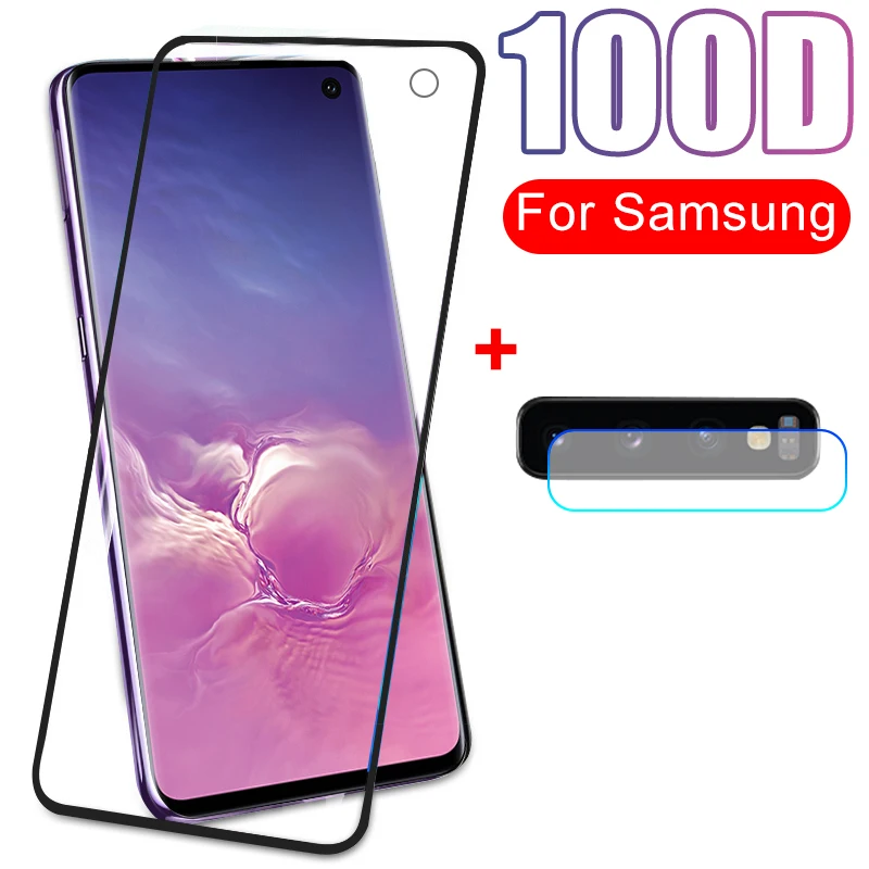2 в 1 закаленное стекло для объектива камеры Samsung Galaxy S10E S9 S8 PLus Защита экрана Note 8 9 10