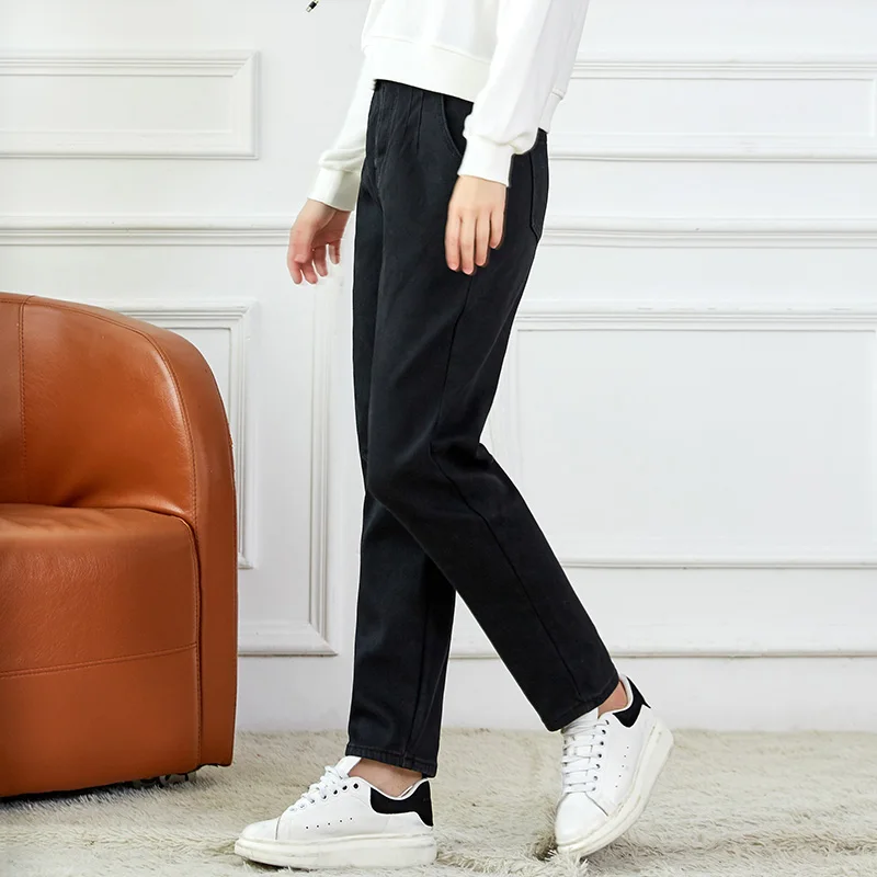 Женские классические джинсы LEIJIJEANS черные свободные хлопковые полной длины с