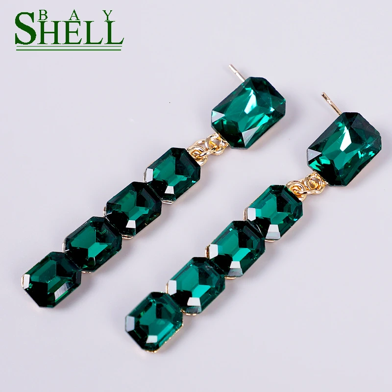 

Fashion green Square luxury crystal Dangle Earrings Women Jewelry girl white Elegant Rhinestone Earring Wedding Jewelry Bijoux