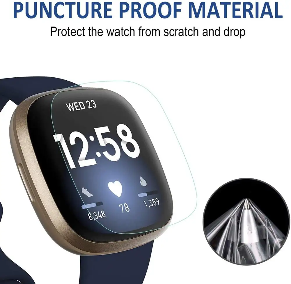 

2pcs Full Coverage Screen Protector for Fitbit Versa 3 & Sense Soft Hydrogel Protective Film Smartwatch Accessories