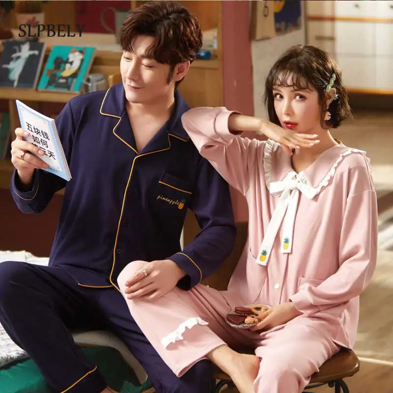 

Милый пижамный комплект SLPBELY для пар, осенний костюм для мужчин и женщин, милая мультяшная одежда для сна с длинным рукавом, домашняя одежда, ...