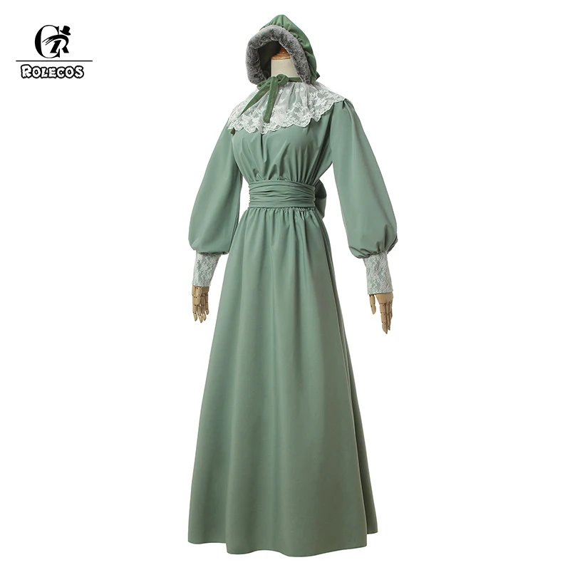 Платье ROLECOS женское средневековое в стиле ренессанс Зеленое Длинное мягкое