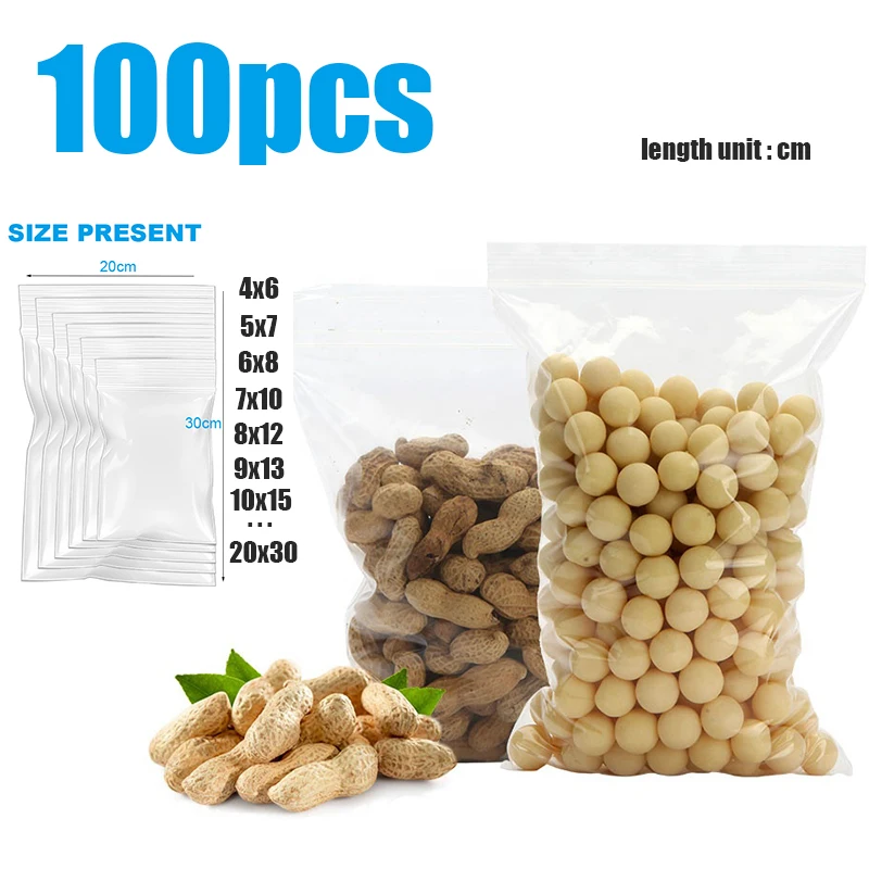 

100pcs Zip lock plastic bags Clear Food Storage bag Package kitchen closet organizer Reclosable Poly Zip Bag Dropshipping
