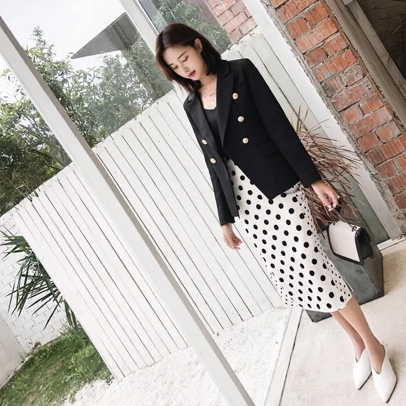 

Office Ladies Classic Black Double Breasted Blazer Slim Fit Business Work Suit Jacket Women Spring Casual Blazers Tops Outerwear
