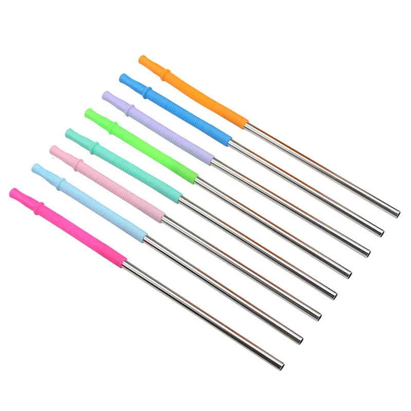 

500pcs/lot Reusable Stainless Steel Straws With Silicone Tips Metal drinking Straw For Wedding Party wholesale
