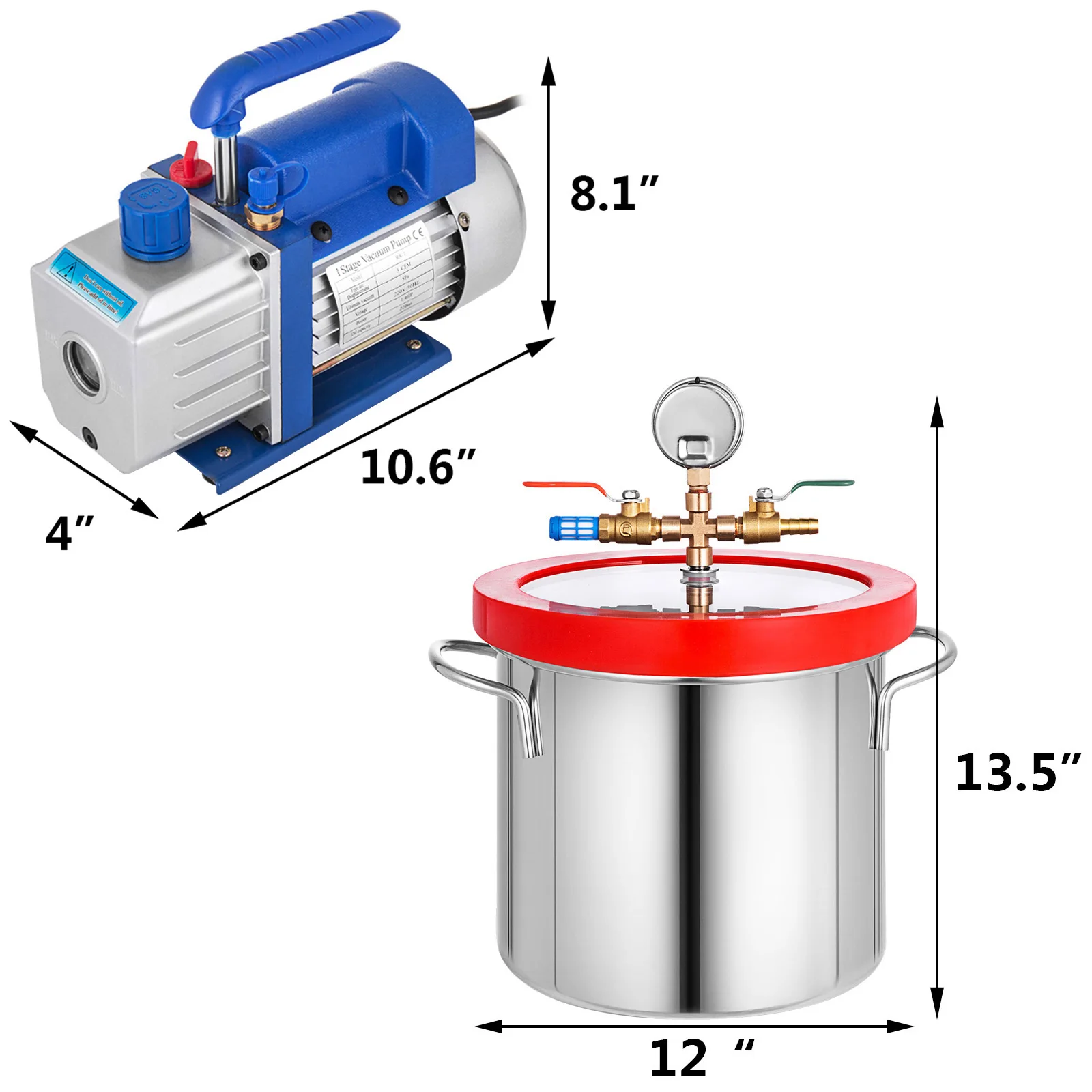 Вакуумный насос VEVOR 3CFM 1/4HP комплект для охлаждения с вакуумной камерой премиум