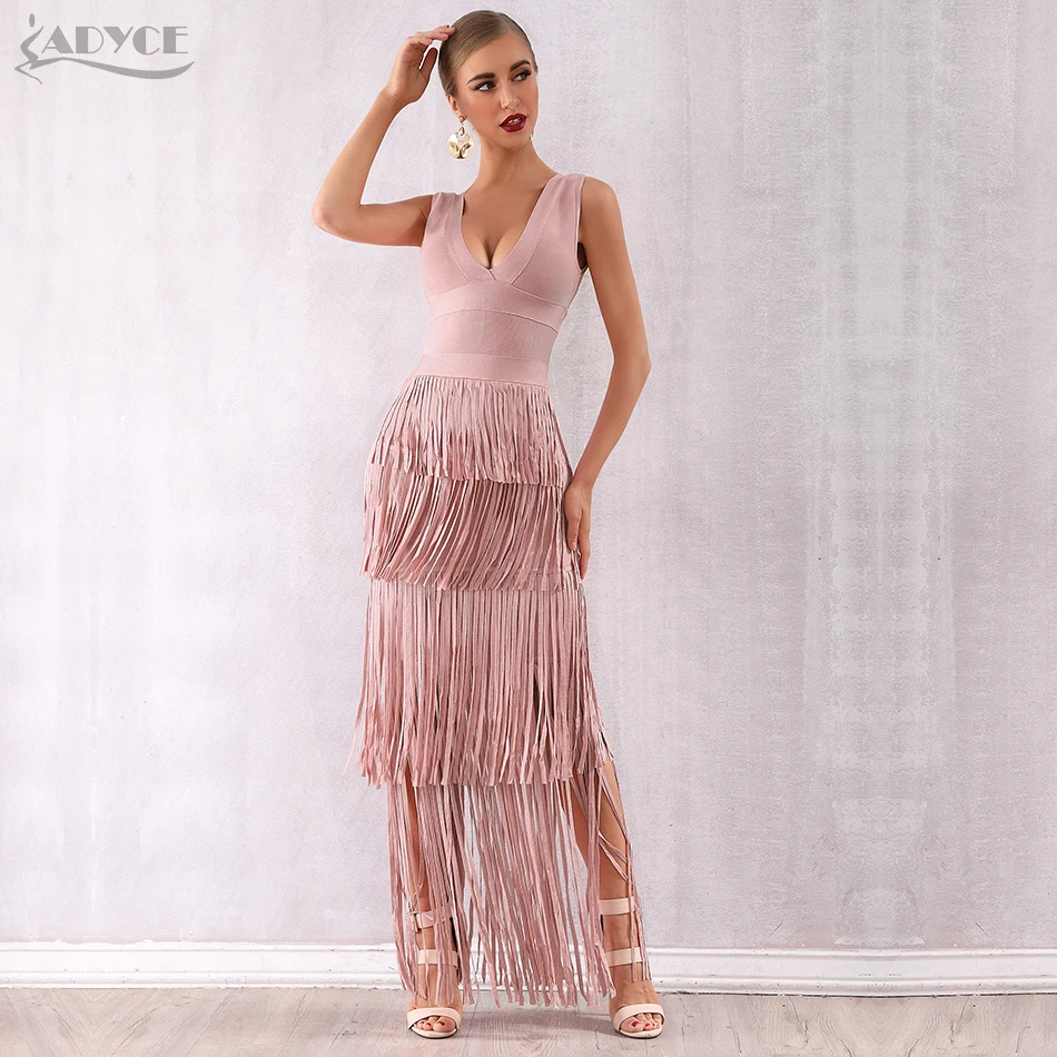 Adyce новое летнее женское Бандажное платье с обнаженной бахромой Vestidos макси с кисточками Клубное платье сексуальное с глубоким v-образным вырезом вечернее платье в стиле знаменитостей