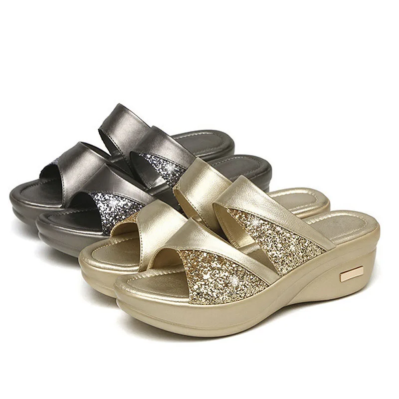 

women shoes 43 casual platform waterproof flip flops ladies fashion outdoor Sequins flat slippers women plus size women 42 43