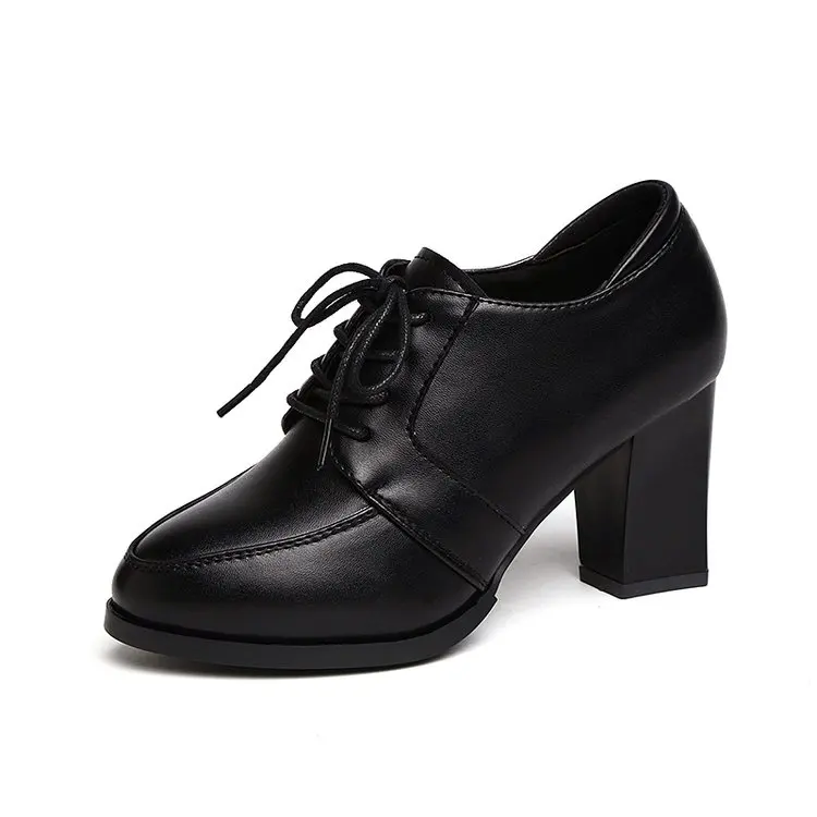 

2021 new women's pure black high heels fashion ladies 8cm high heels simple lace up spring and autumn party office shoes