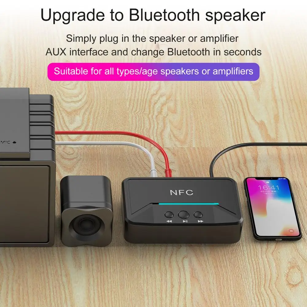 Bluetooth 5 0 адаптер приемника NFC 3 мм RCA аудио AUX Выход беспроводной Bluetooth-ключ