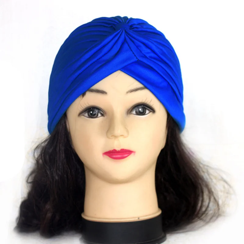 royal blue Bohemian Hijab Caps Muslim Women Solid Color Scarf Sun Protection Cap Muslim Multifunctional Turban Ramadan High Quality - Цвет: royal blue