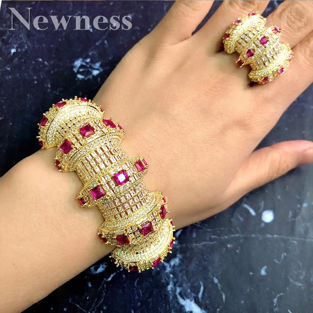 Newness 2 шт браслет/кольцо Роскошный кубический цирконий Открытый браслет с