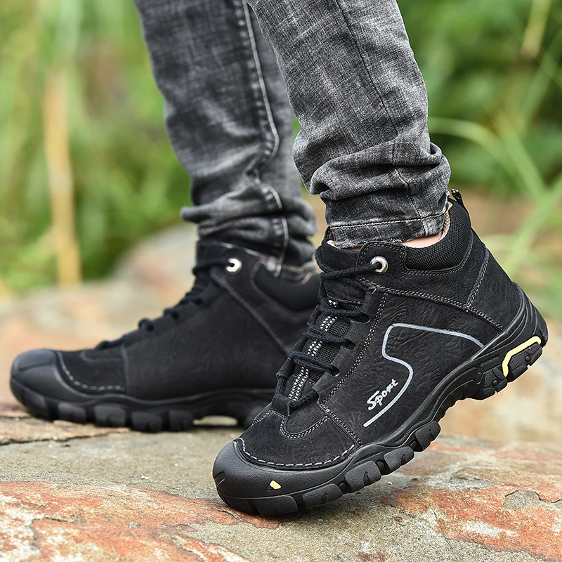 

Winter Genuine Leather Plush Keep Warm Hiking Shoes Trekking Mountain Climbing Anti-Slip Outdoor Sport Comfortable Boots