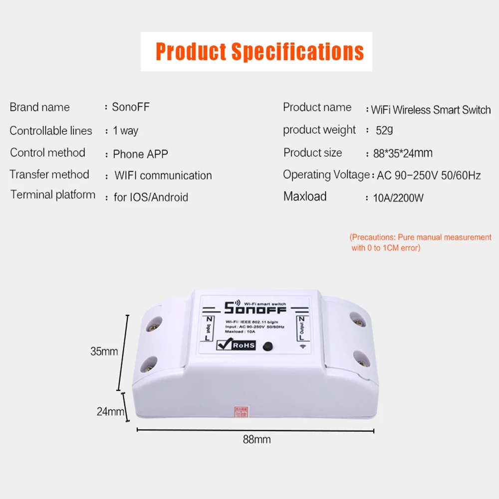 Беспроводной Выключатель SONOFF Basic с поддержкой Wi-Fi 10 А 220 В 20 шт. | Электроника