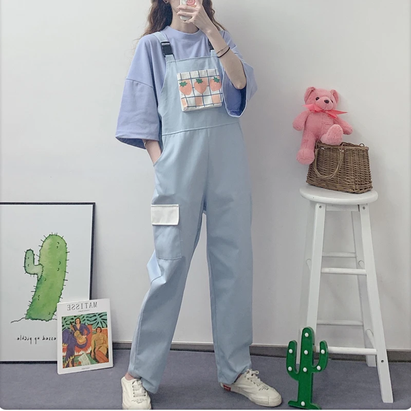 Женские повседневные брюки Harajuku Kawaii розовые клетчатые штаны на бретелях с