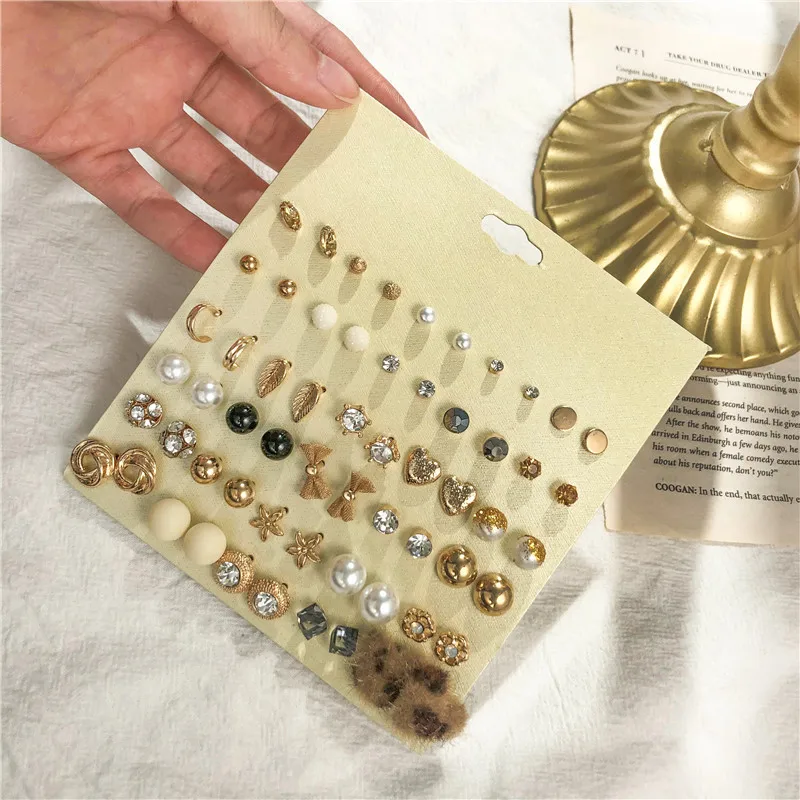 

1set Women's Earrings Set Pearl Flower Heart Crystal Stud Earrings For Women Girls Ear Stud Mixed Style Earrings Jewelry Gifts