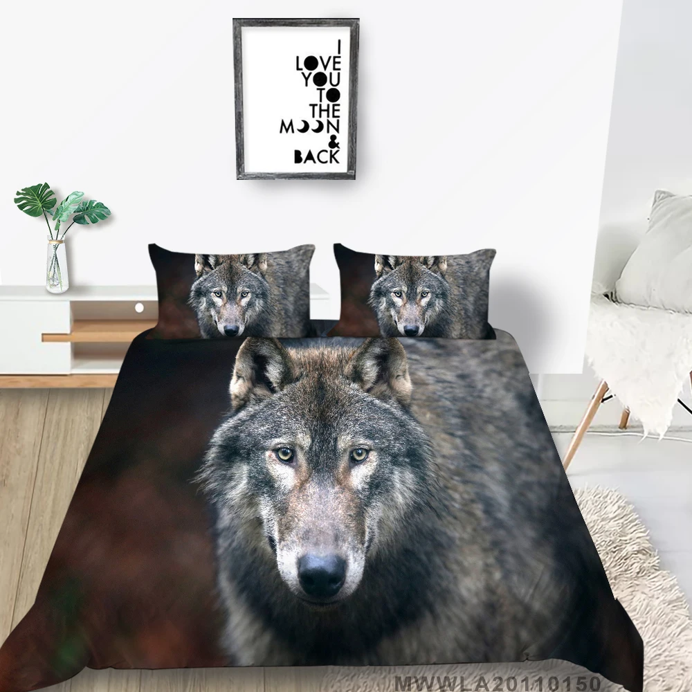 

Gray Wolf Bed Set For Man Comfortable Cool Fashion Duvet Cover Full King Queen Twin Double Single 3D Print Bedding Set Wolf King