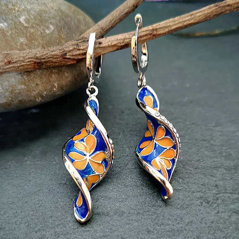 Винтажные висячие серьги Висячие Спиральные кольца креативные длинные подвески