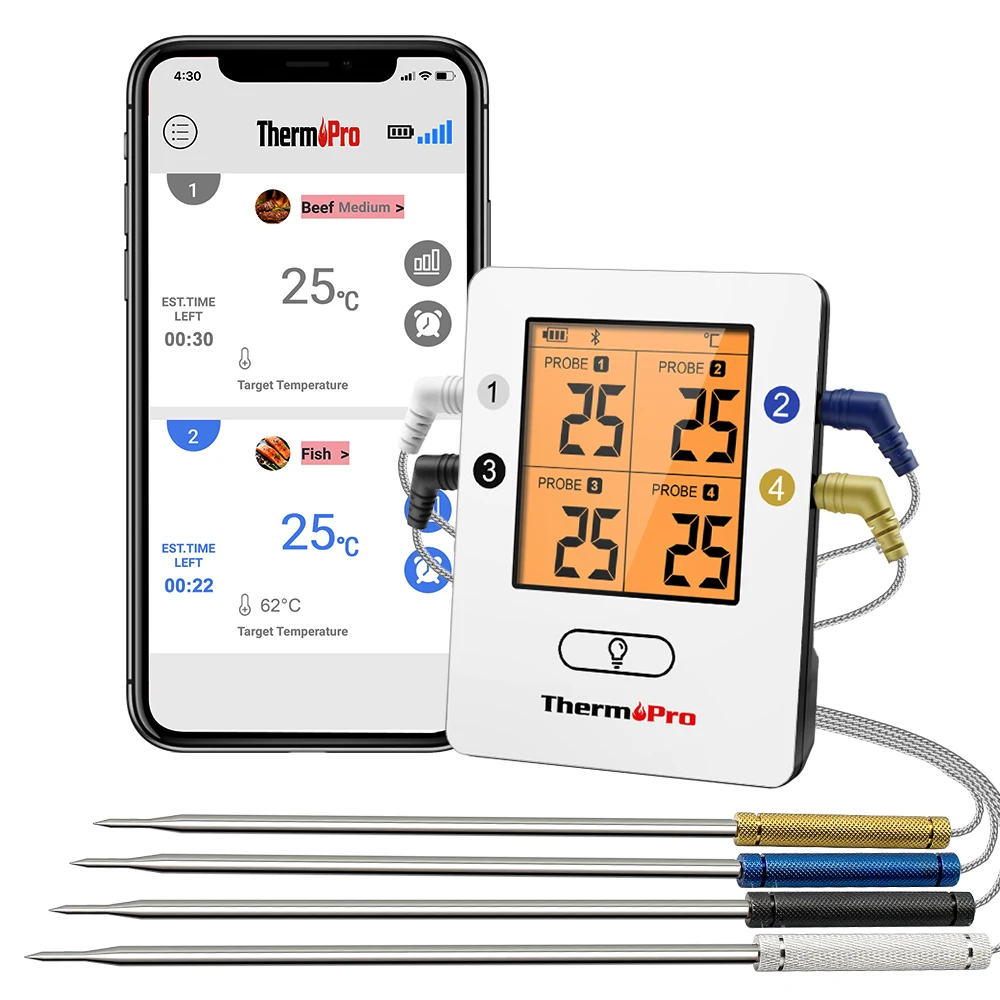 Термометр ThermoPro TP25 кухонный беспроводной с 4 щупами и Bluetooth, 150 м - изображение
