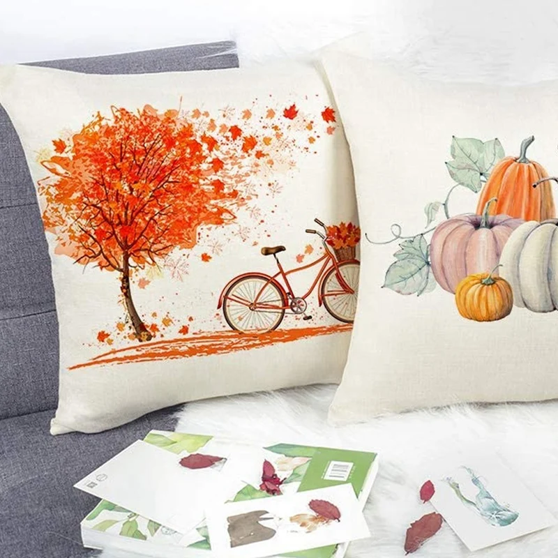 Осенний чехол для подушки Тыква грузовик кленовые листья велосипед фермерский