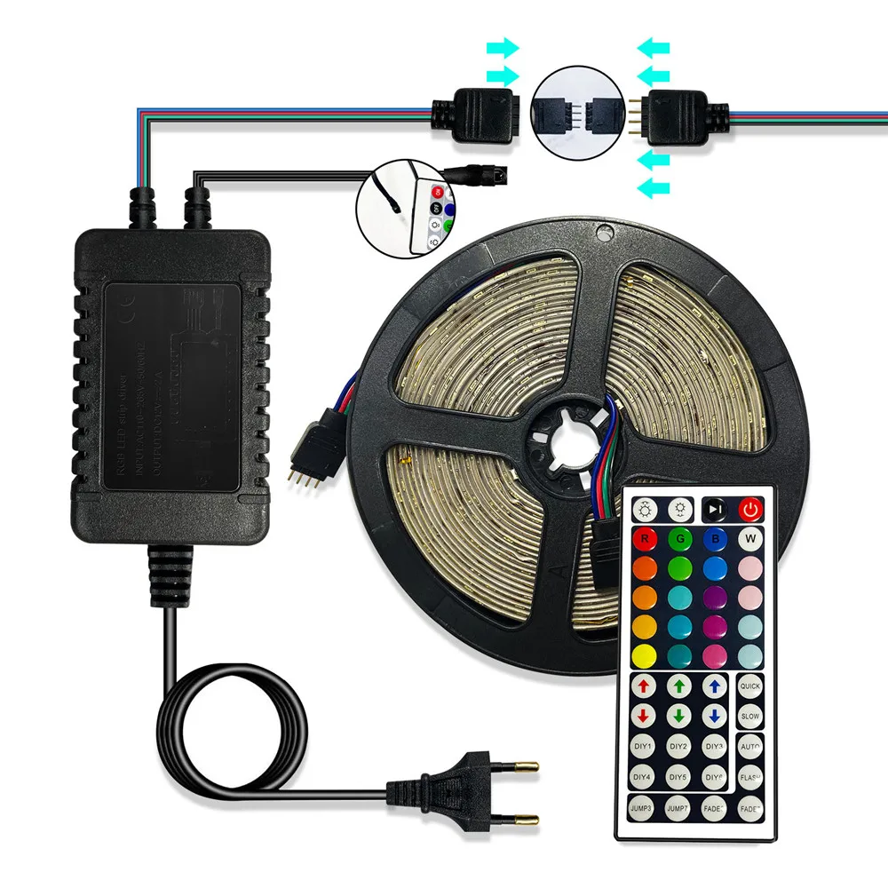 RGB led ленточный светильник 5 м 300 светодиодный s SMD 3528 водонепроницаемый гибкий ИК пульт дистанционного управления 12 В адаптер питания набор светодиодный светильник украшение дома