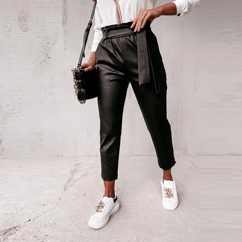 Брюки-карандаш женские из экокожи уличная одежда облегающие - Цена: 1892.05