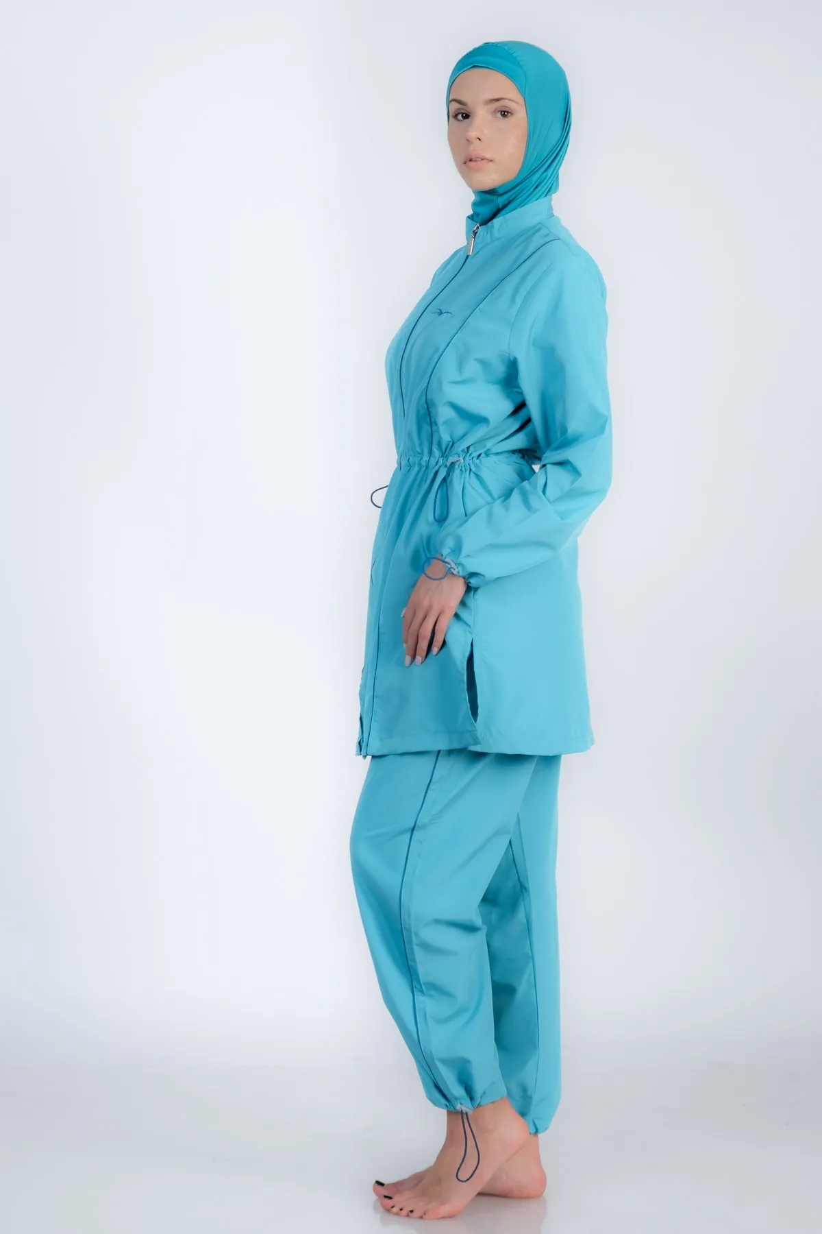 

Long Sleeve Pants Full Off Hijab Swimwear Sea Green islami women humble headscarf sport burkini wear bathing suit