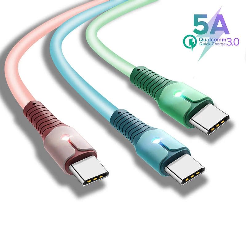 

Жидкий силиконовый кабель 5 А, светодиодный Micro USB шнур для быстрой зарядки и передачи данных, USB Тип C, зарядный провод для iPhone 11 12 Pro Max Xiaomi 11 ...