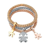 fashion women bracelets bangles 3 pcs multilayer charm gold bracelet silver chain vintage girls pendant crystal bracelet