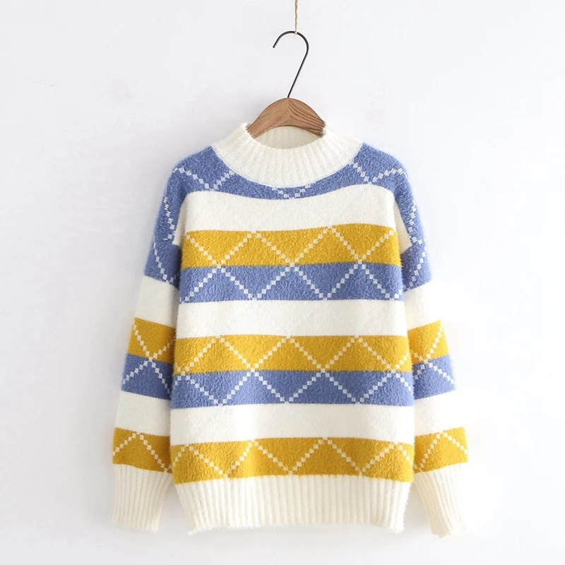 2019 элегантный дизайн осень Для женщин девушки Мори плед свободный свитер с