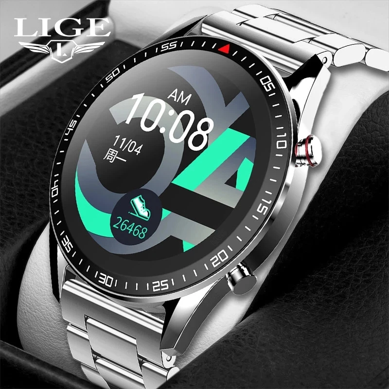 

LIGE 2022 New Steel Band Smart Watch Men Full Touch Screen Waterproof Bluetooth Smartwatch Heart Rate Blood Pressure Sport Watch