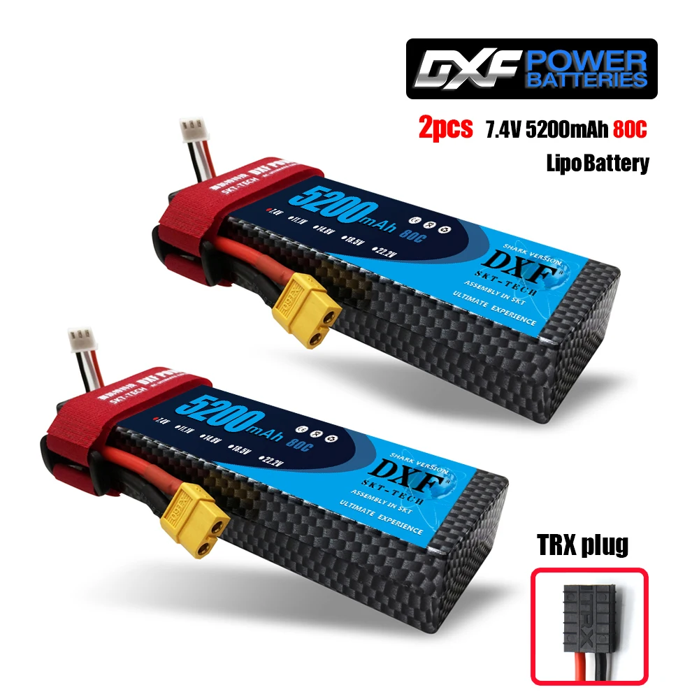 2PCS520080ChardTRX 2 шт. DXF 7,4 В 3300 мАч 5200 мАч 6500 мАч Lipo аккумулятор жесткий чехол 2S 50C 60C 80C 1/10 1/8 весы для TRX Slash 4x4 RC автомобилей Жесткий Чехол - Цвет: 2PCS520080ChardTRX