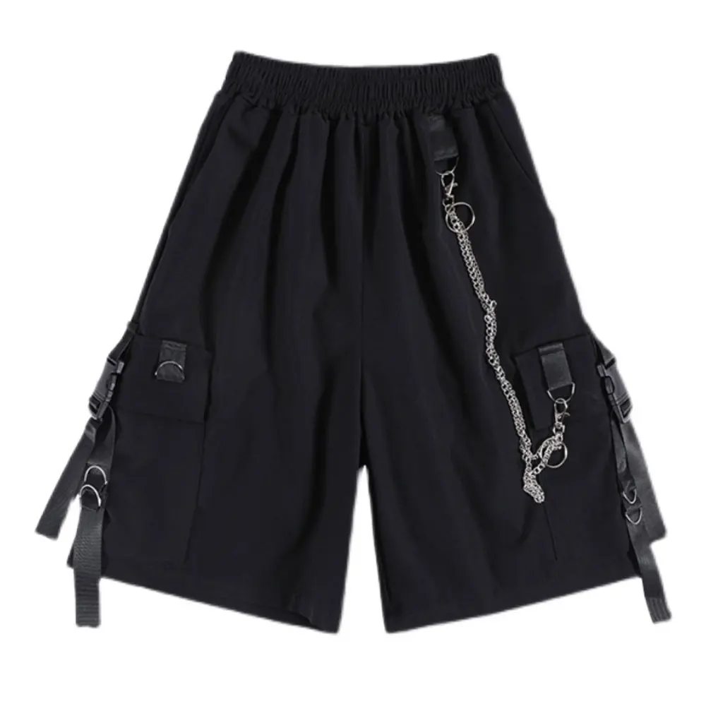 

ZOTTSOZ Ribbon Multi Pockets Chain Cargo Short Pants Summer Women Harajuku Korean Casual Streetwear Loose Sweatpants Knee Shorts