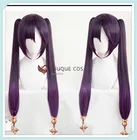 Genshin Impact косплей парик Мона длинные прямые двойные конские хвосты челка темно-фиолетовые термостойкие волосы для взрослых Хэллоуин парик + парик шапочка