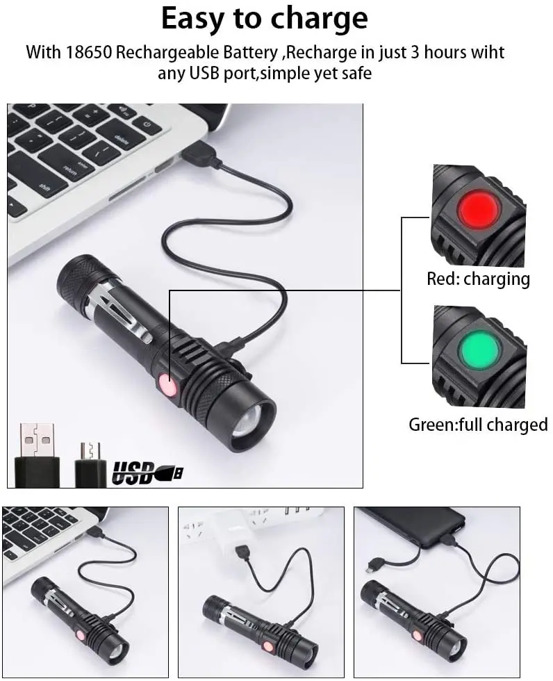 Светодиодный фонарь Pocketman зарядка через USB T6/L2/V6 с функцией фокусировки 2 шт. 35 000