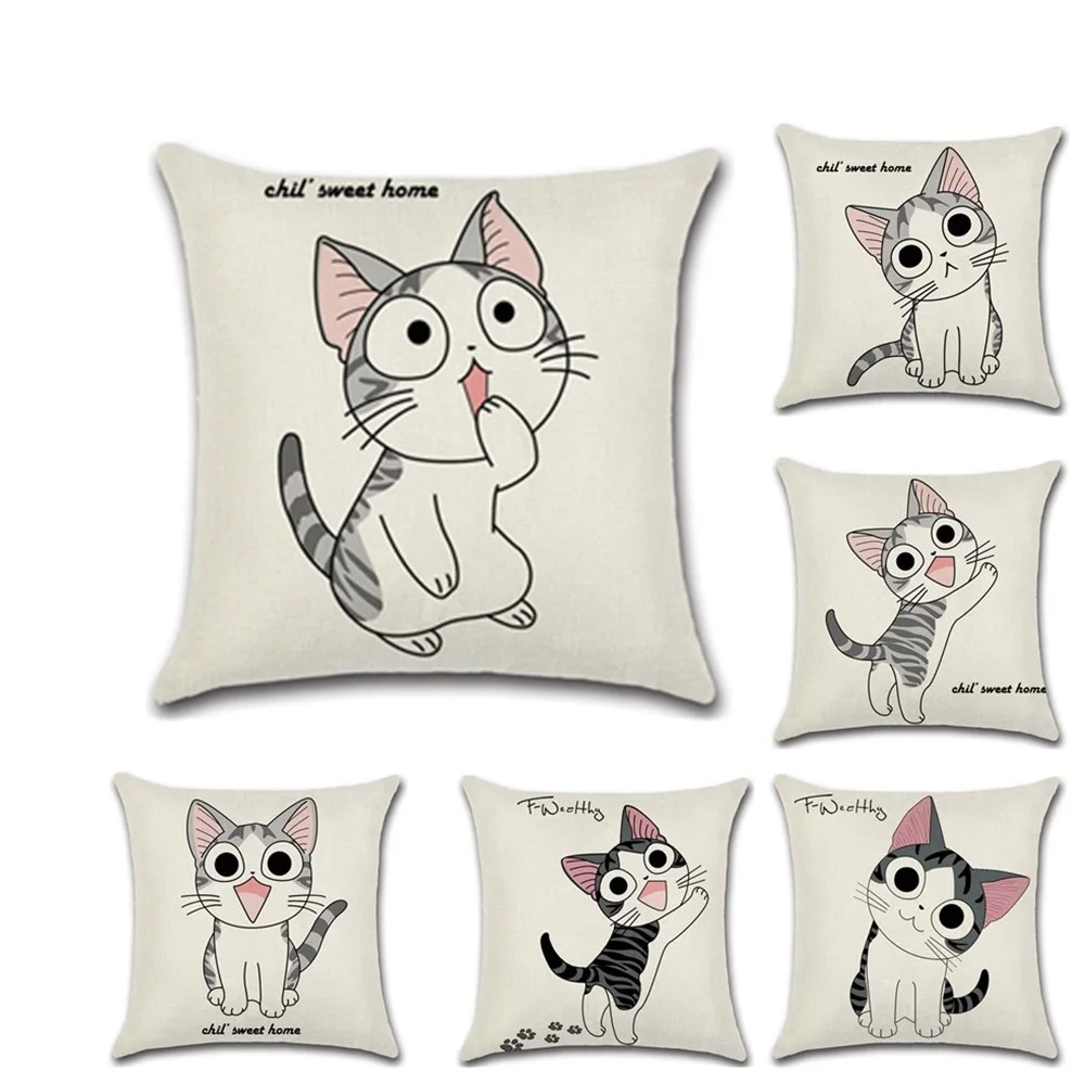 1 шт. мультяшная Милая наволочка для дивана из хлопка и льна с принтом Мяу звезды