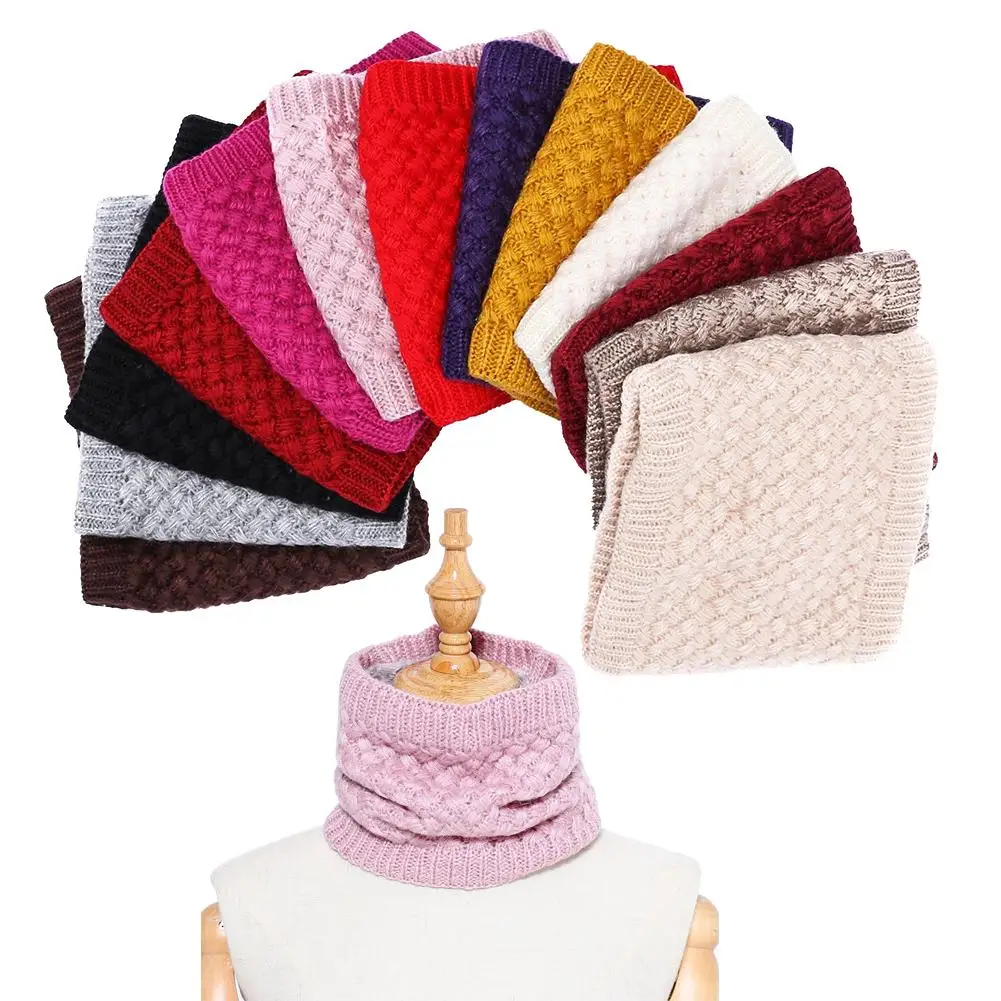 

2020 Autumn Winter Men Women Solid Color Warm Fleece Lining Knitted Collar O Ring Neck Scarf All-purpose Warmer Face Scarves