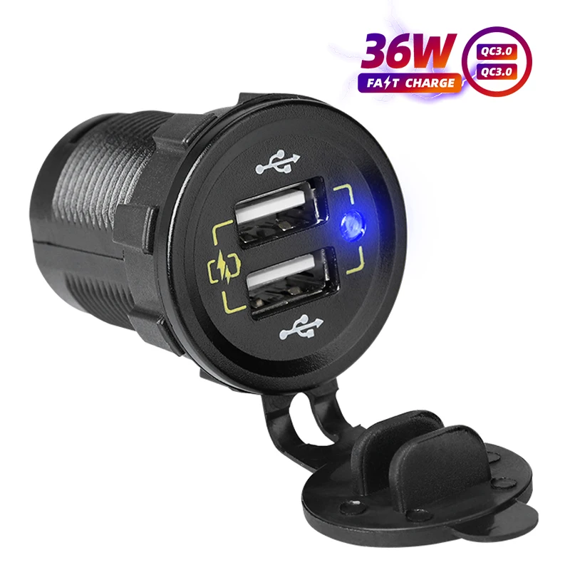 

DC 12V To 5V 3A Power Adapter QC 2 Port USB Car Mobile Phone Car USB 3.0 Socket Fast Charger For Marine Boat Motorcycle Truck