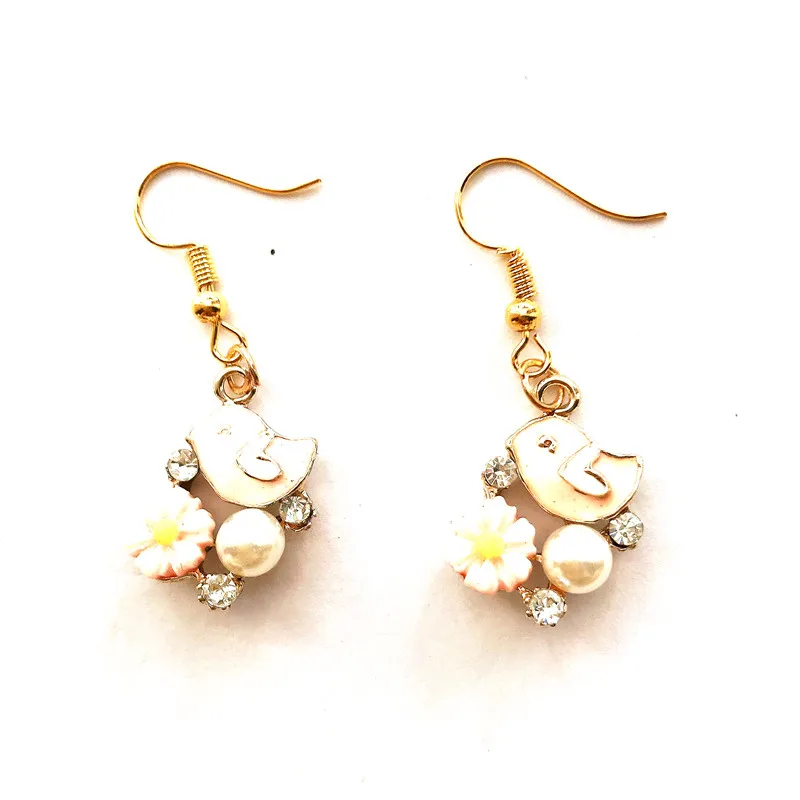 Серьги Стразы с кристаллами и эмалью жемчуг цветок птица серьги для женщин